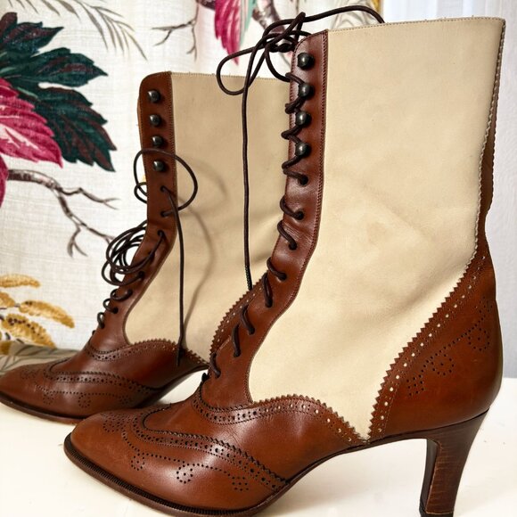 ULTRA RARE Vtg 80s Ralph Lauren Collection Leather Wingtip Granny Boots ITALY - Picture 3 of 8